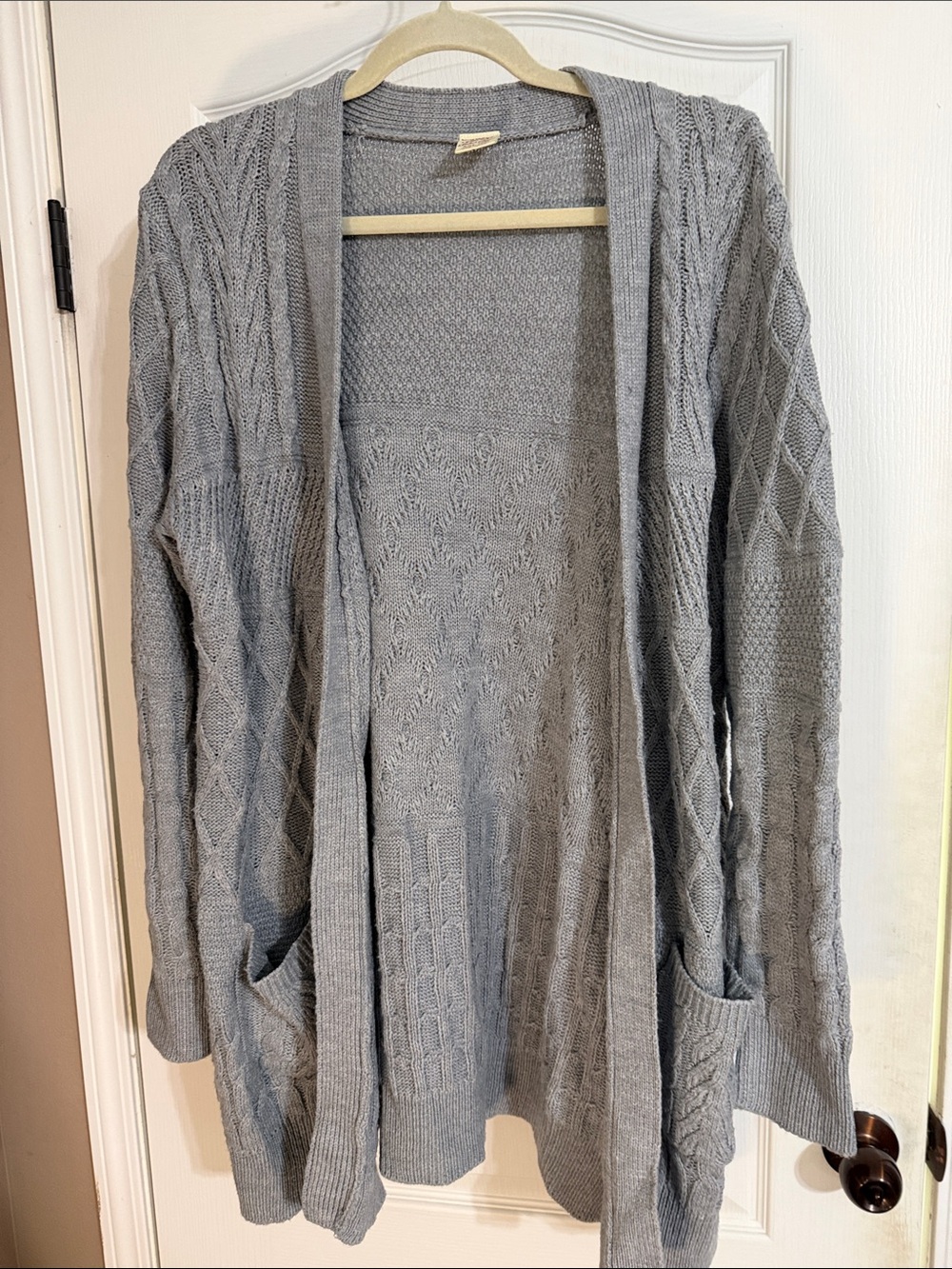Faded Glory Light Gray Cable Knit Open-Front Cardigan
